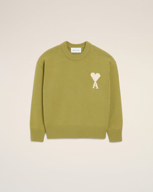 Pull Vert Col Rond Ami De Coeur en Laine Et Coton - 1 - Ami Paris