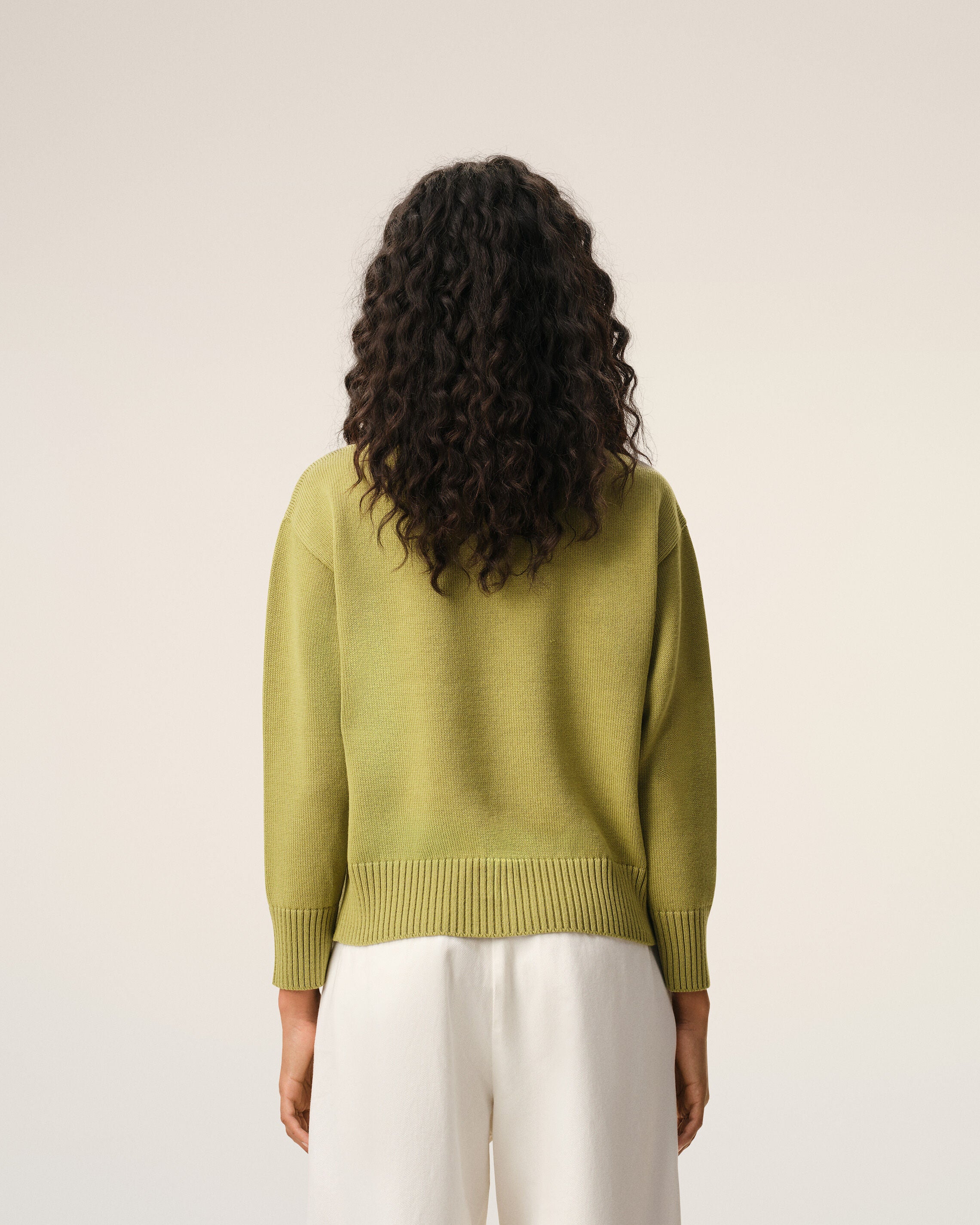 Jersey de cuello redondo Ami de Cœur de lana y algodón verdes - 10