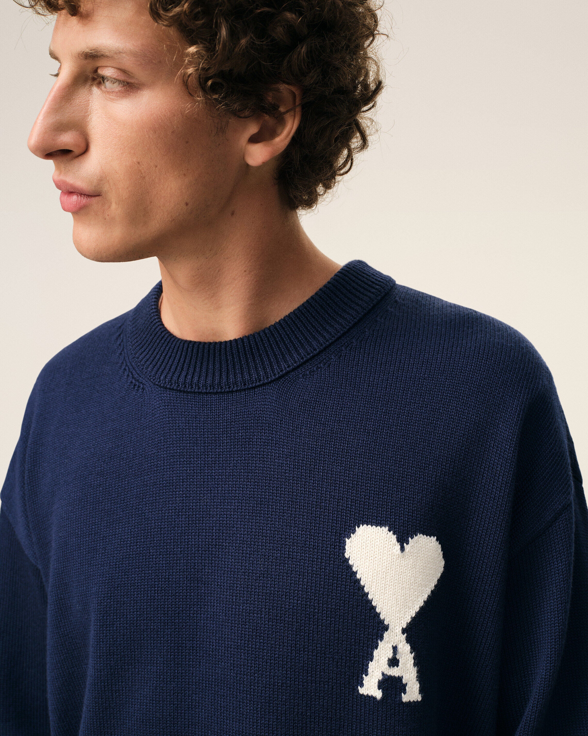INK/OFF WHITE Blue Wool And Cotton Crewneck Ami De Coeur Sweater