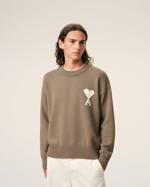 Beige Wool And Cotton Crewneck Ami De Coeur Sweater - Man - 2 - AMI Paris - Ami Paris