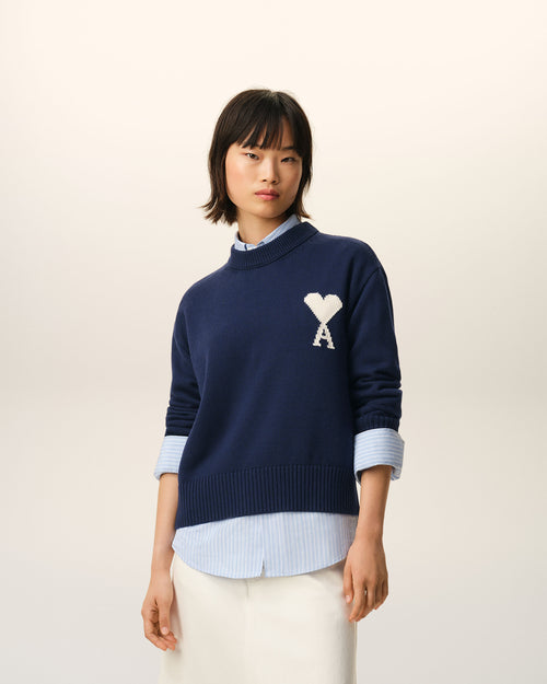                                     Blue Wool And Cotton Crewneck Ami De Coeur Sweater - 3                                 - Ami Paris