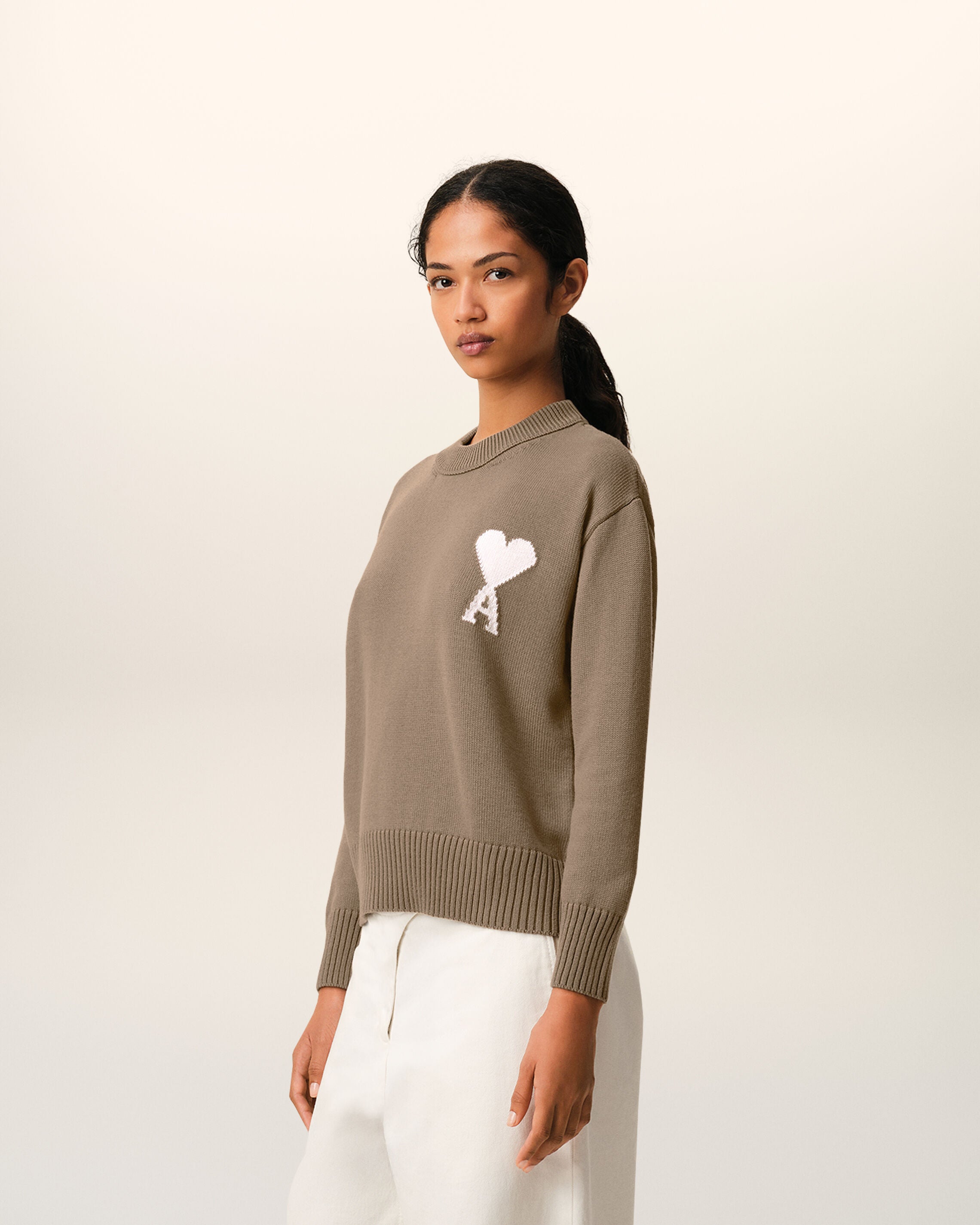 Beige Wool And Cotton Crewneck Ami De Coeur Sweater - 12