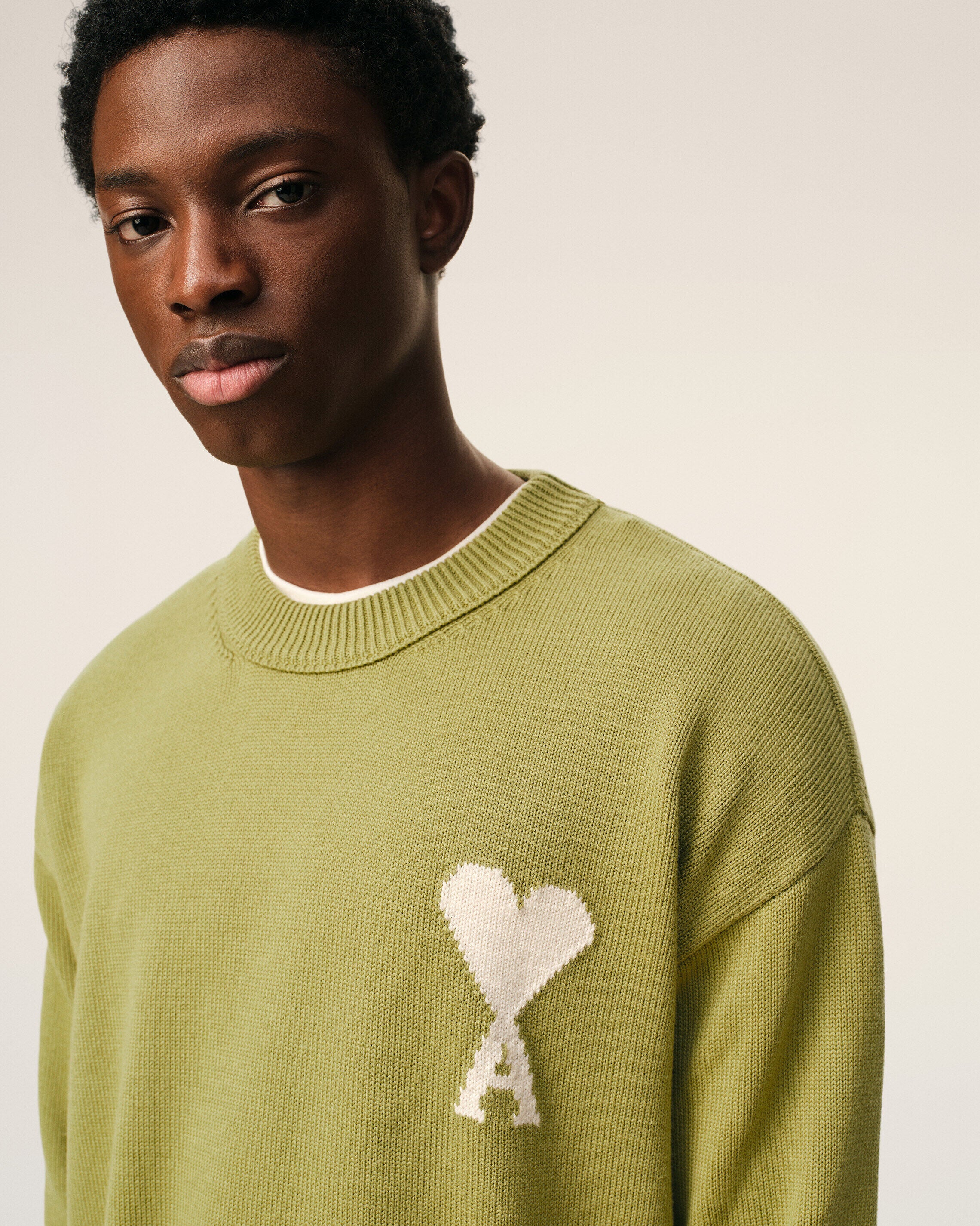 Jersey de cuello redondo Ami de Cœur de lana y algodón verdes - 3