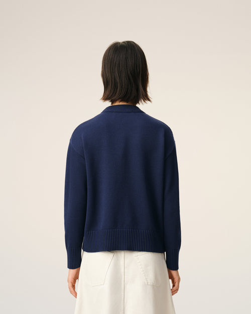 Pull Bleu Col Rond Ami De Coeur en Laine Et Coton - 11 - Ami Paris