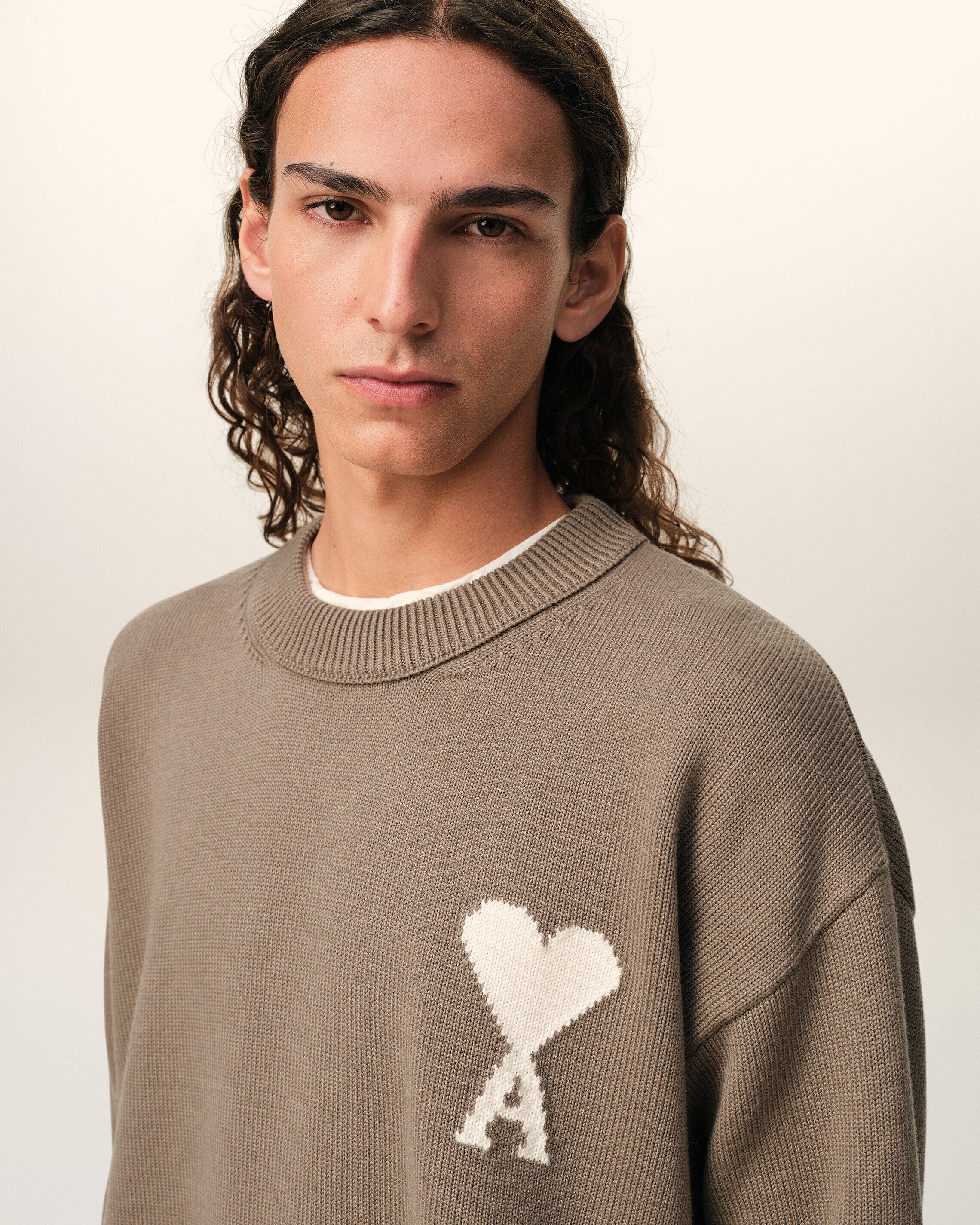 Beige Wool And Cotton Crewneck Ami De Coeur Sweater - 4