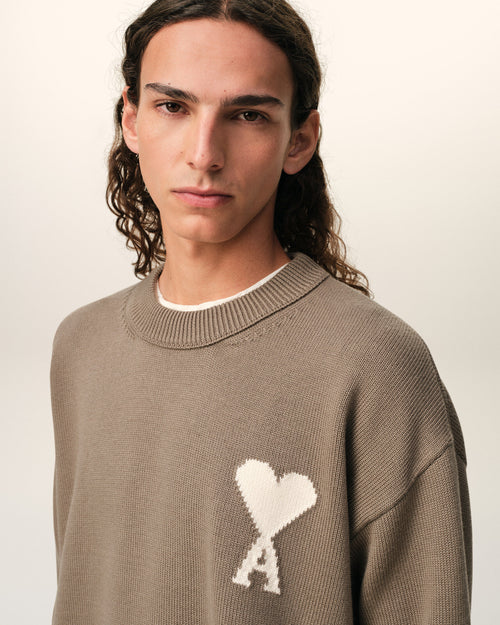 Beige Wool And Cotton Crewneck Ami De Coeur Sweater - Man - 4 - AMI Paris - Ami Paris