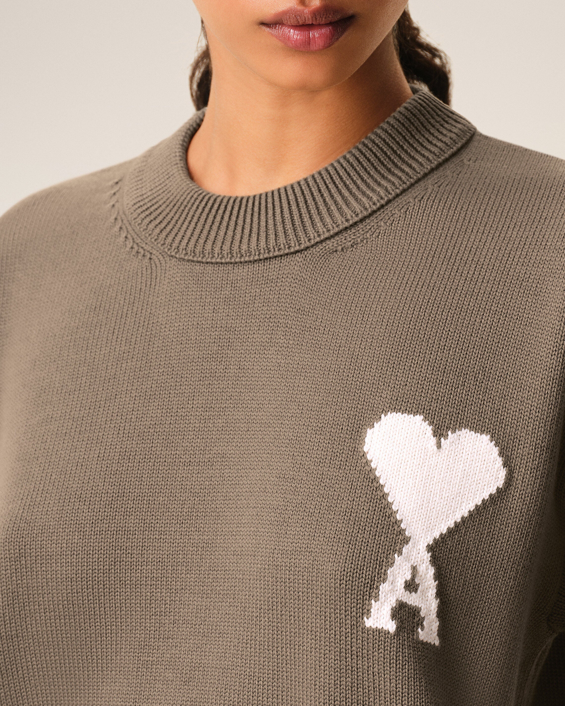 Beige Wool And Cotton Crewneck Ami De Coeur Sweater - 10