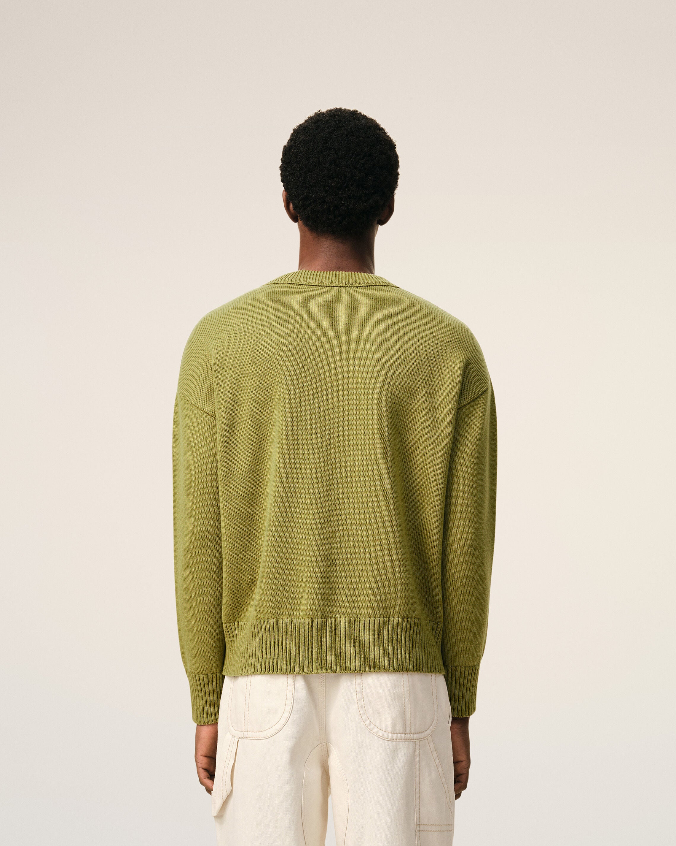 Jersey de cuello redondo Ami de Cœur de lana y algodón verdes - 4