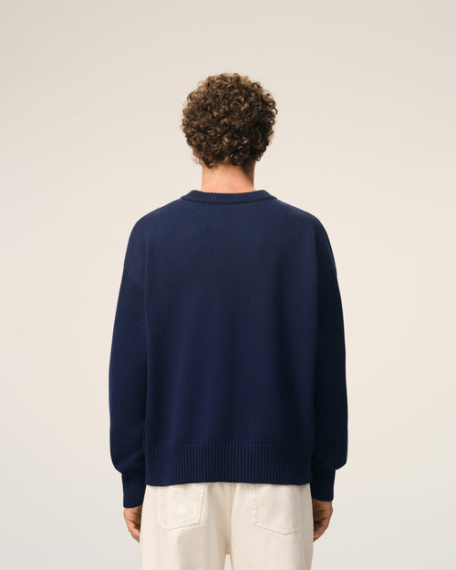 Blue Wool And Cotton Crewneck Ami De Coeur Sweater - 5 - Ami Paris