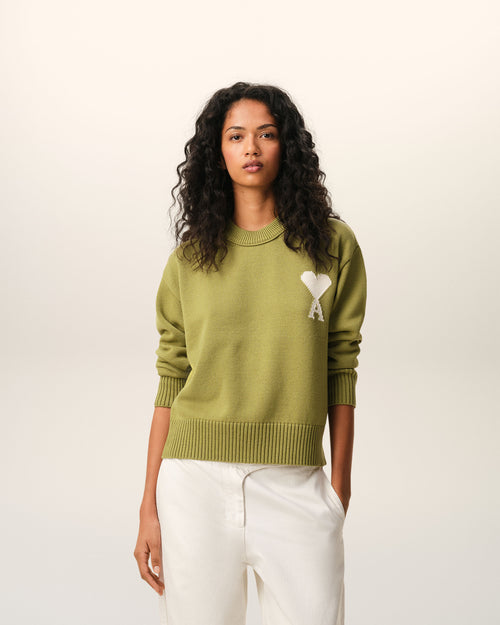                                     Green Wool And Cotton Crewneck Ami De Coeur Sweater - 3                                 - Ami Paris