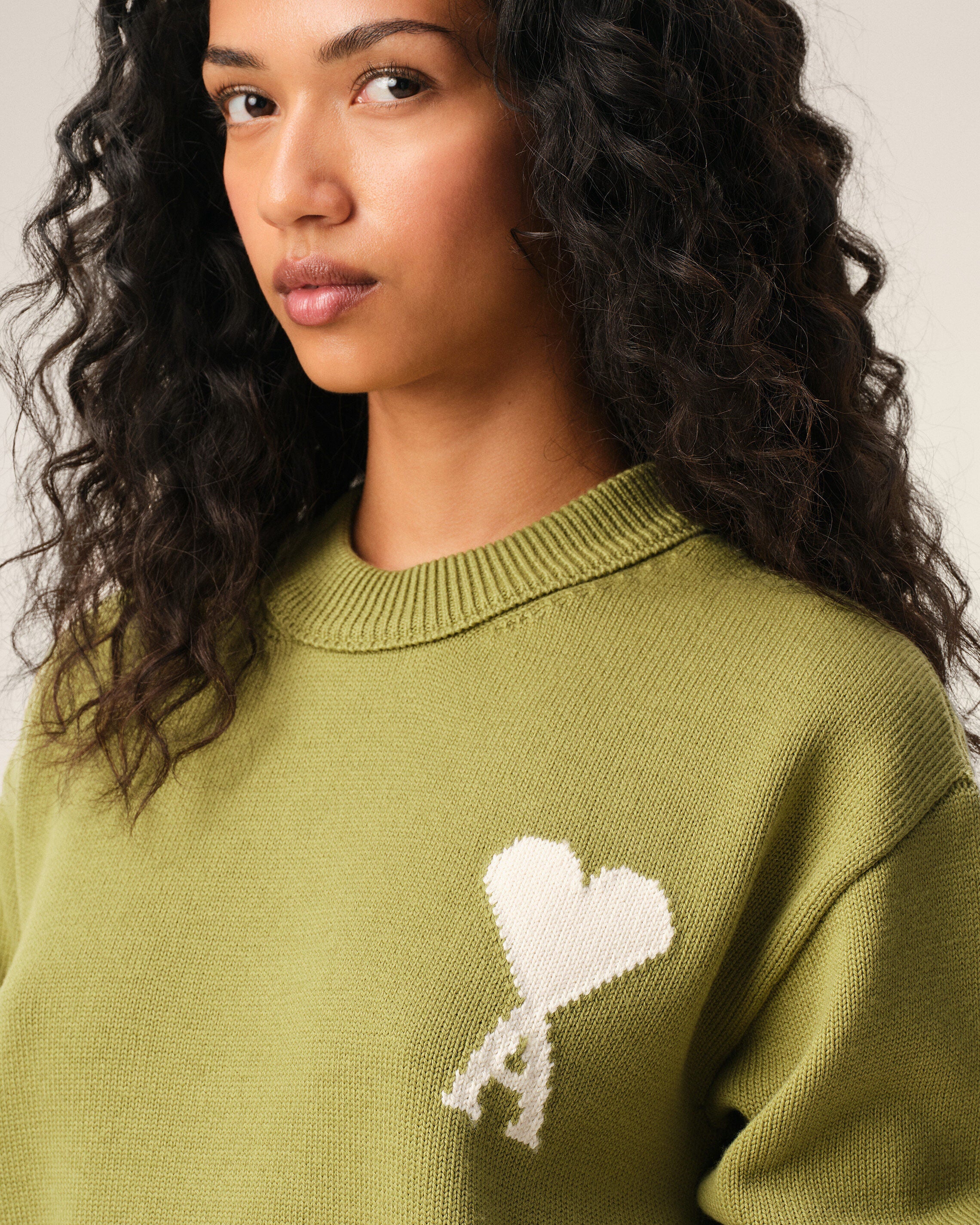 Jersey de cuello redondo Ami de Cœur de lana y algodón verdes - 9