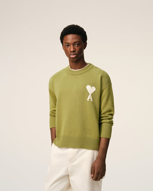 Green Wool And Cotton Crewneck Ami De Coeur Sweater - 1 - Ami Paris