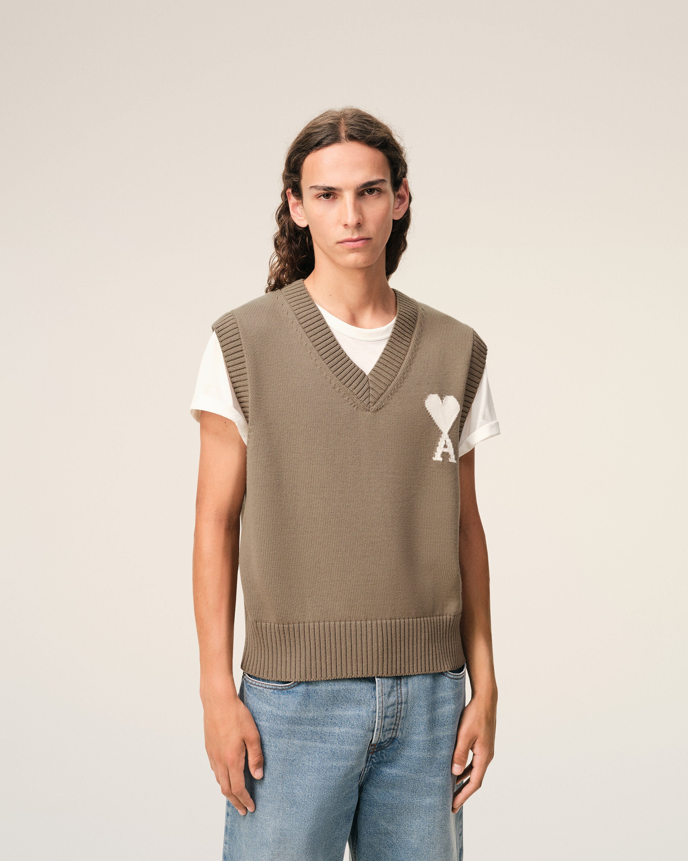 Jersey sin mangas Ami de Cœur de lana y algodón beige - 3