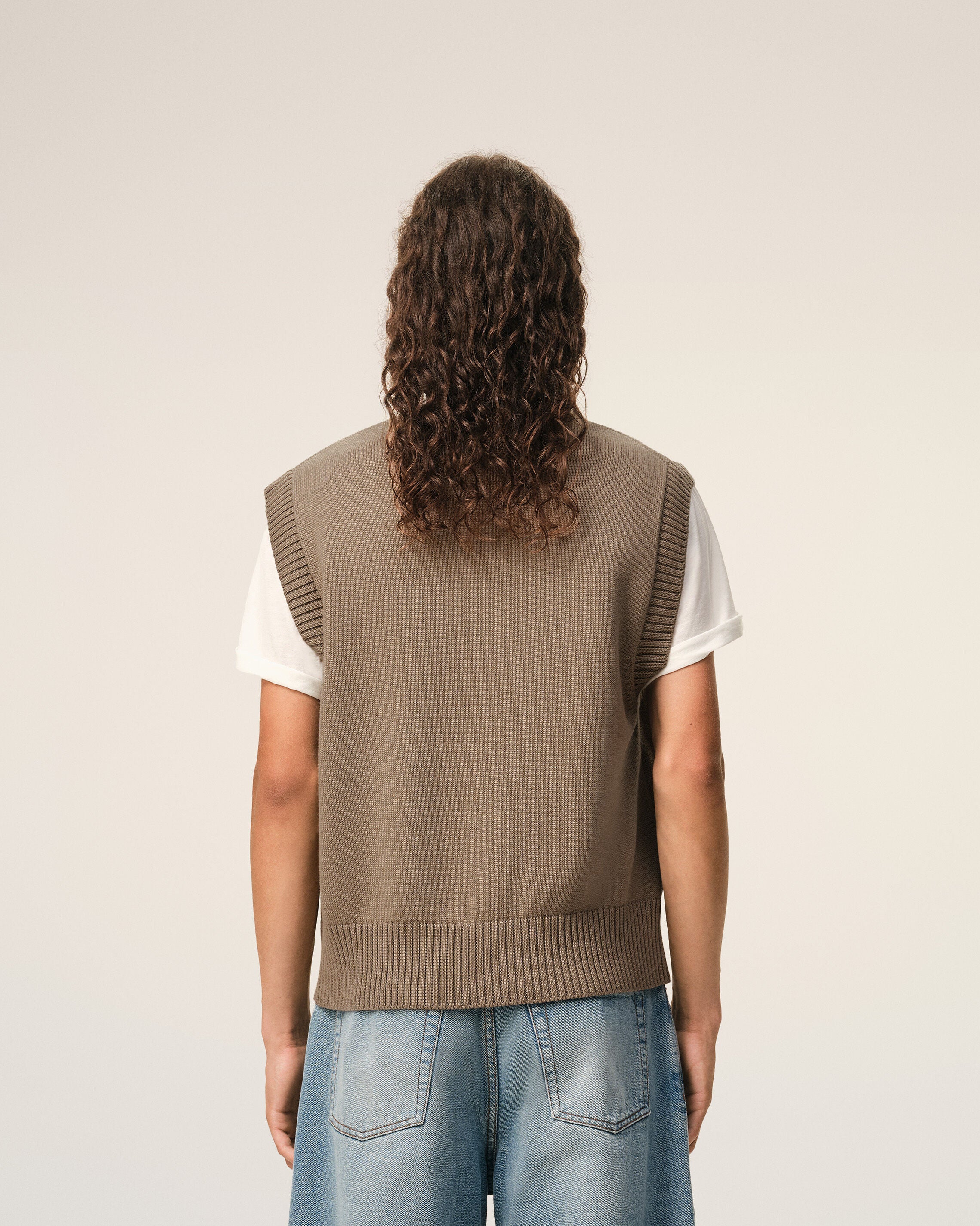 Jersey sin mangas Ami de Cœur de lana y algodón beige - 5