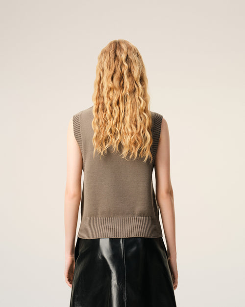 Beige Wool And Cotton Sleeveless Ami De Coeur Sweater - Woman - 11 - AMI Paris - Ami Paris