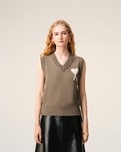 Jersey sin mangas Ami de Cœur de lana y algodón beige - Mujer - 9 - AMI Paris - Ami Paris
