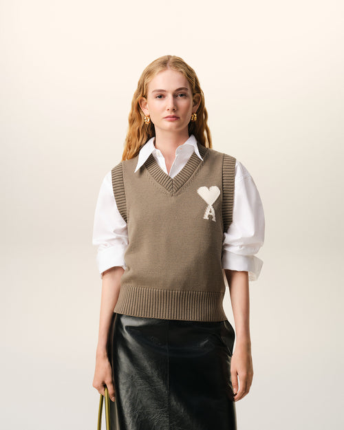                                 Beige Wool And Cotton Sleeveless Ami De Coeur Sweater - 3                             - Ami Paris