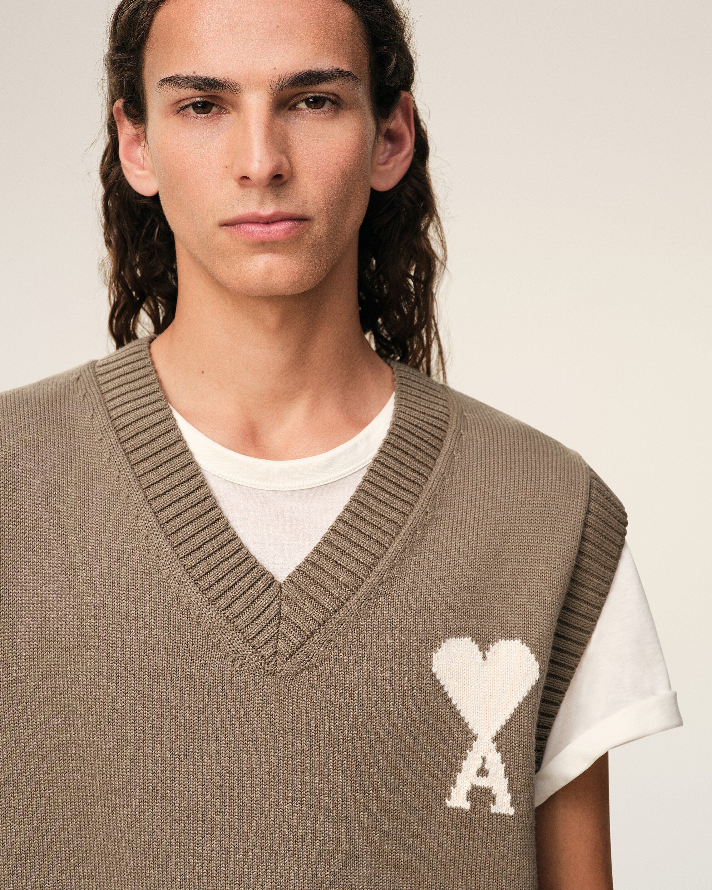 Jersey sin mangas Ami de Cœur de lana y algodón beige - 4