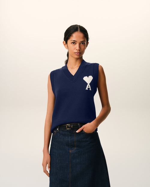                                 Blue Wool And Cotton Sleeveless Ami De Coeur Sweater - 3                             - Ami Paris