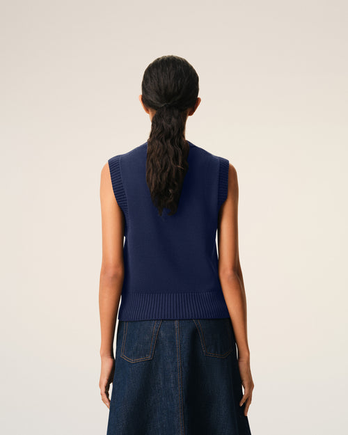 Pull Bleu Sans Manches Ami De Coeur en Laine Et Coton - Femme - 11 - AMI Paris - Ami Paris