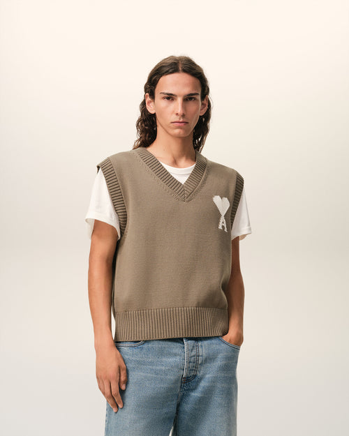 Beige Wool And Cotton Sleeveless Ami De Coeur Sweater - 1 - Ami Paris