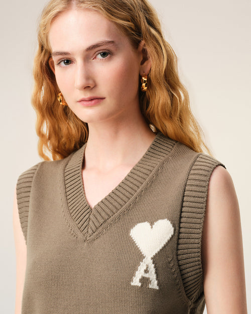 Beige Wool And Cotton Sleeveless Ami De Coeur Sweater - 10 - Ami Paris