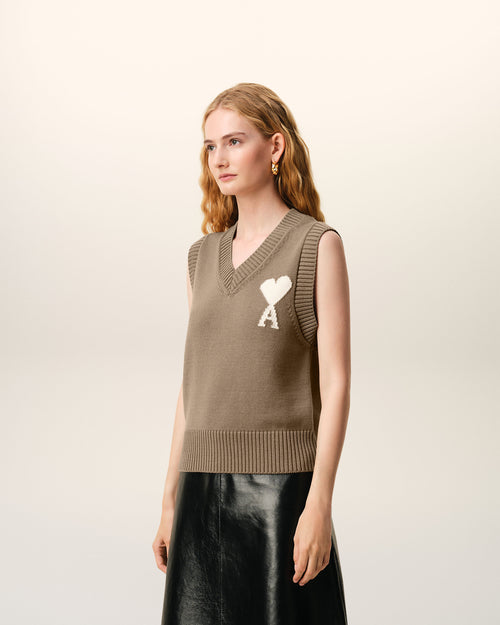 Jersey sin mangas Ami de Cœur de lana y algodón beige - Mujer - 12 - AMI Paris - Ami Paris