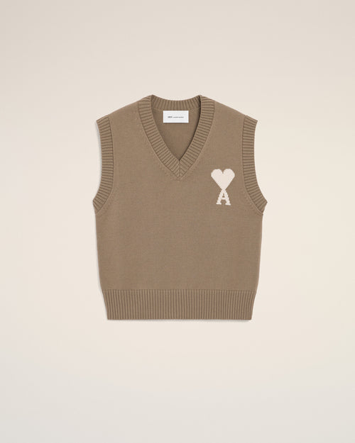 Beige Wool And Cotton Sleeveless Ami De Coeur Sweater - 1 - Ami Paris