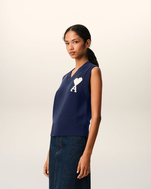 Pull Bleu Sans Manches Ami De Coeur en Laine Et Coton - Femme - 12 - AMI Paris - Ami Paris