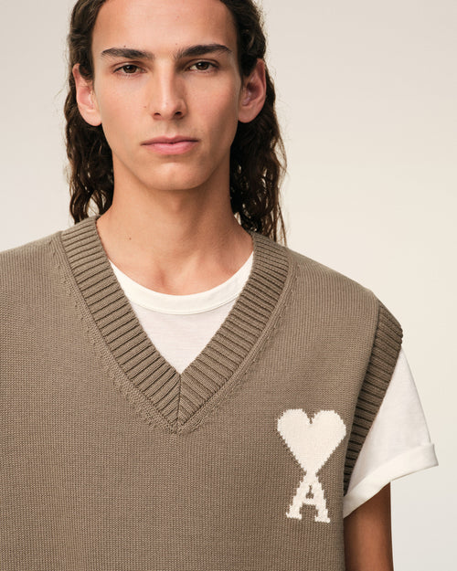 Beige Wool And Cotton Sleeveless Ami De Coeur Sweater - Man - 4 - AMI Paris - Ami Paris