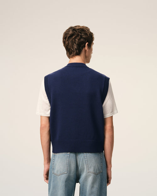 Blue Wool And Cotton Sleeveless Ami De Coeur Sweater - Man - 5 - AMI Paris - Ami Paris