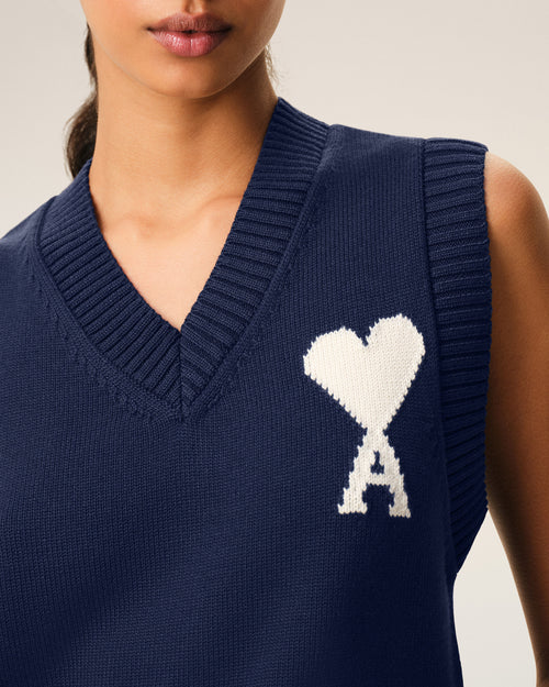 Pull Bleu Sans Manches Ami De Coeur en Laine Et Coton - Femme - 10 - AMI Paris - Ami Paris