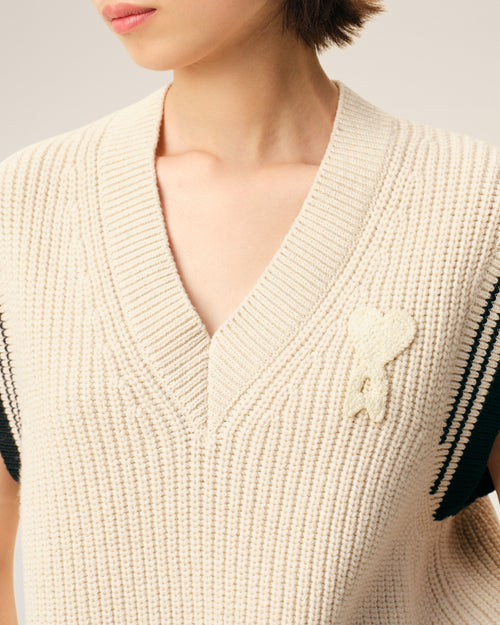 White Ribbed Wool Sleeveless Ami De Coeur Sweater - Woman - 10 - AMI Paris - Ami Paris