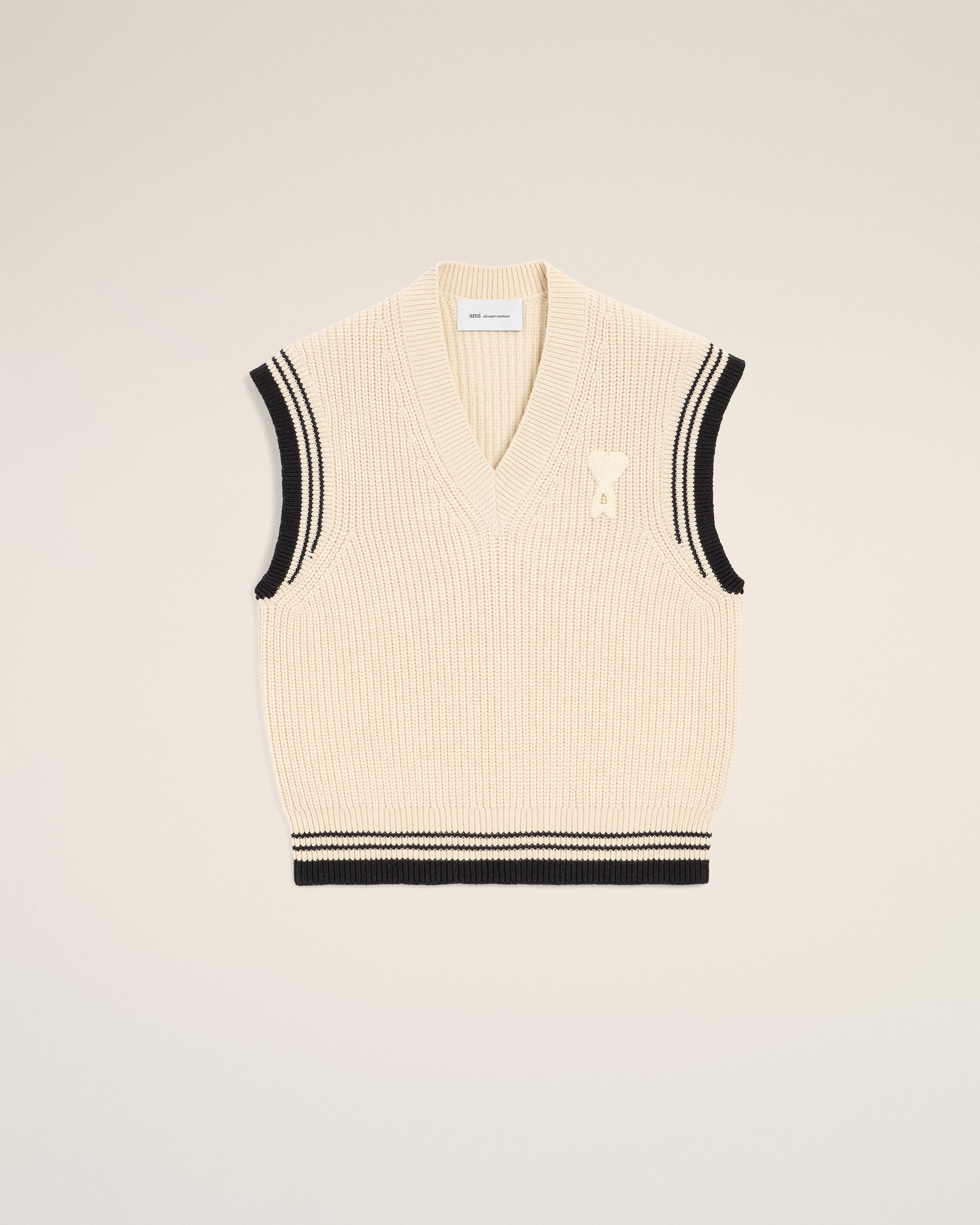 White Ribbed Wool Sleeveless Ami De Coeur Sweater - 7
