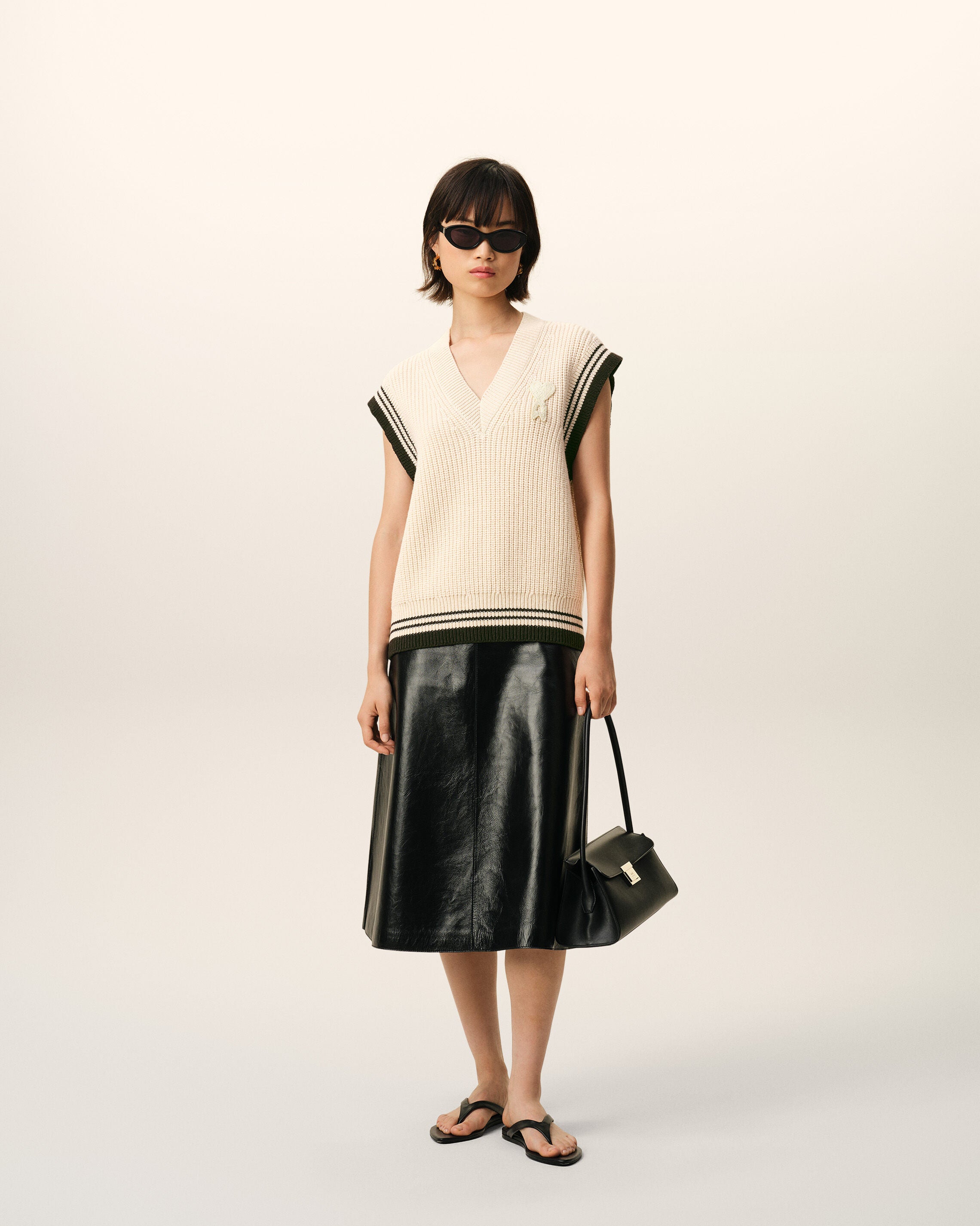 WHITE CREAM White Ribbed Wool Sleeveless Ami De Coeur Sweater
