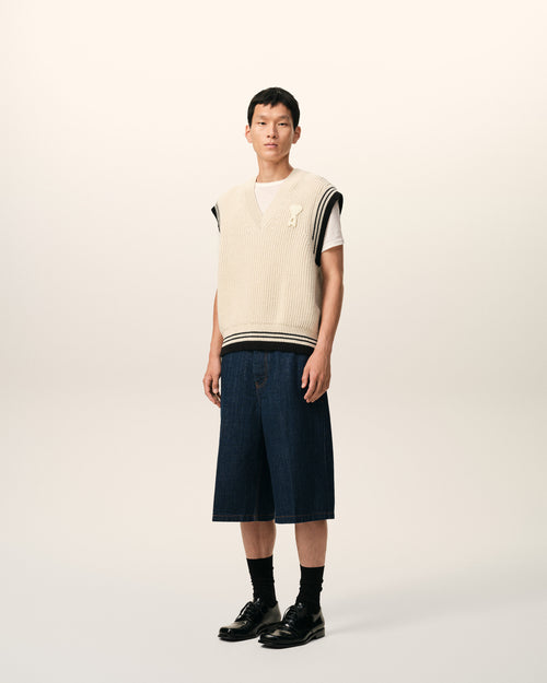 White Ribbed Wool Sleeveless Ami De Coeur Sweater - 5 - Ami Paris