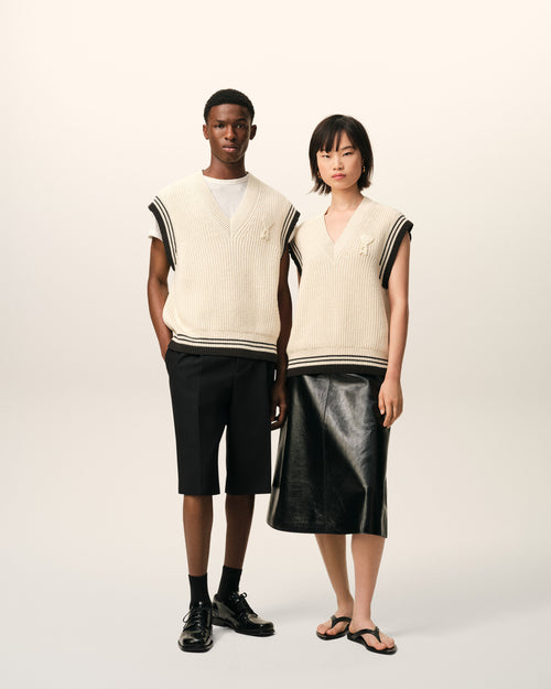 White Ribbed Wool Sleeveless Ami De Coeur Sweater - 12 - Ami Paris