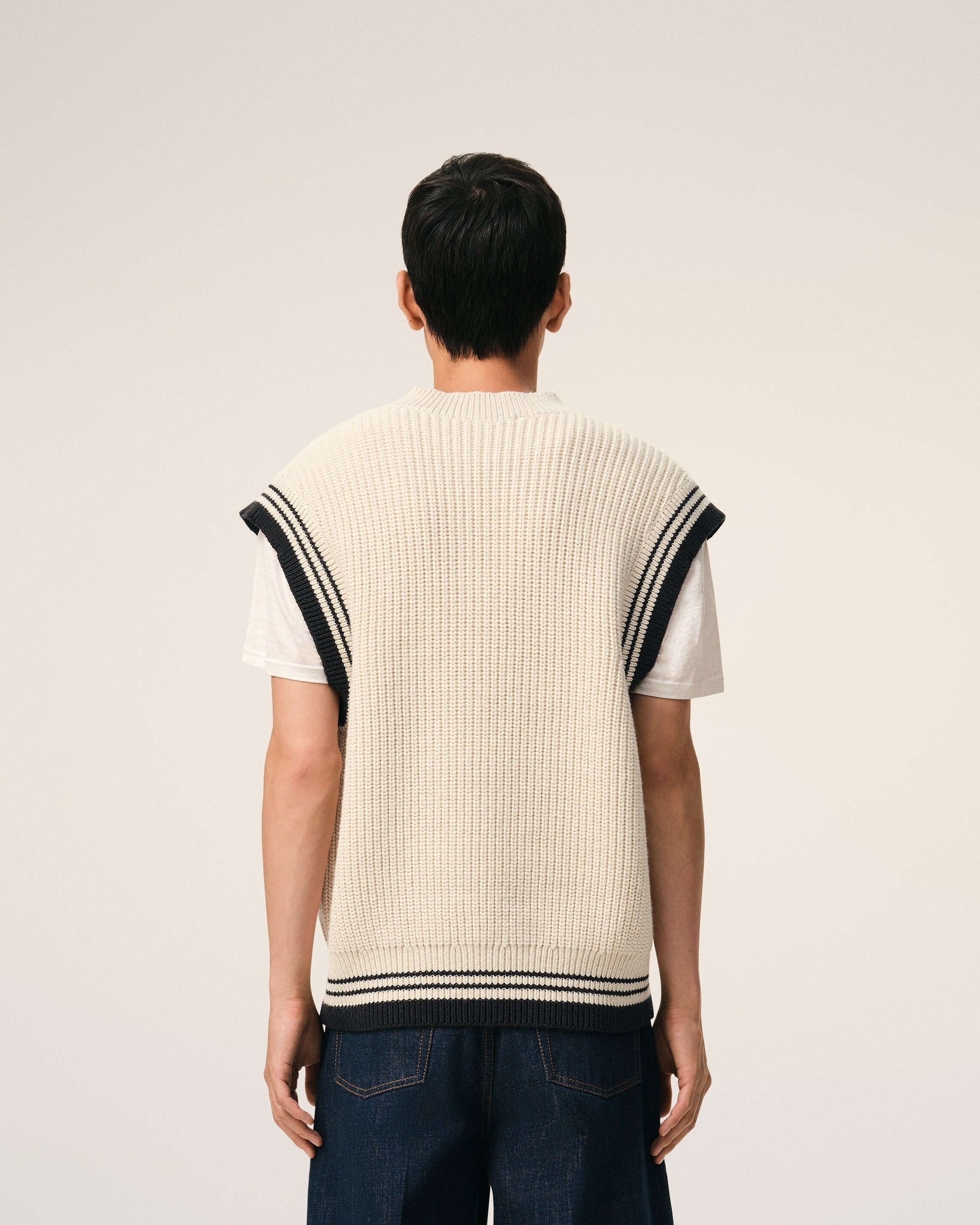 White Ribbed Wool Sleeveless Ami De Coeur Sweater - 5