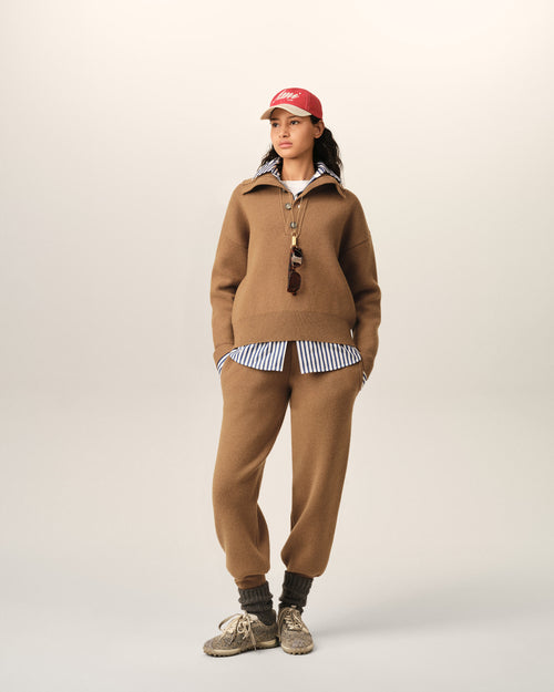Brown high buttoned collar wool sweater - Woman - 9 - AMI Paris - Ami Paris