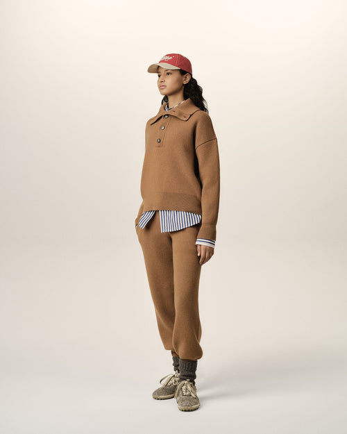 Brown high buttoned collar wool sweater - Woman - 12 - AMI Paris - Ami Paris