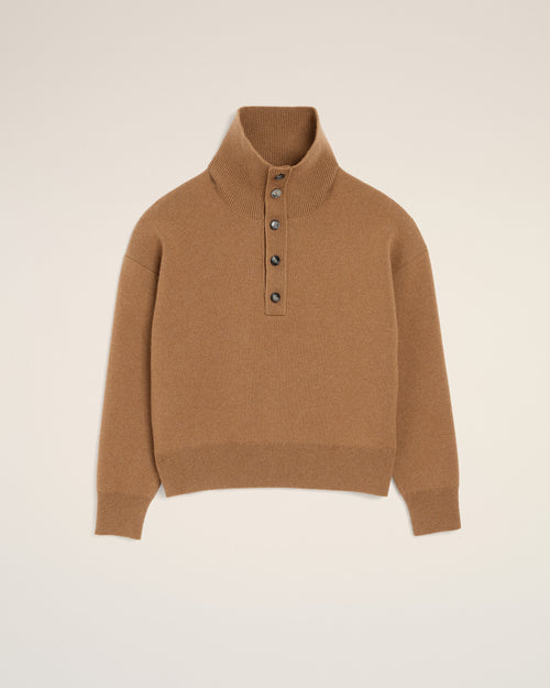 Brown high buttoned collar wool sweater - Woman - 7 - AMI Paris - Ami Paris