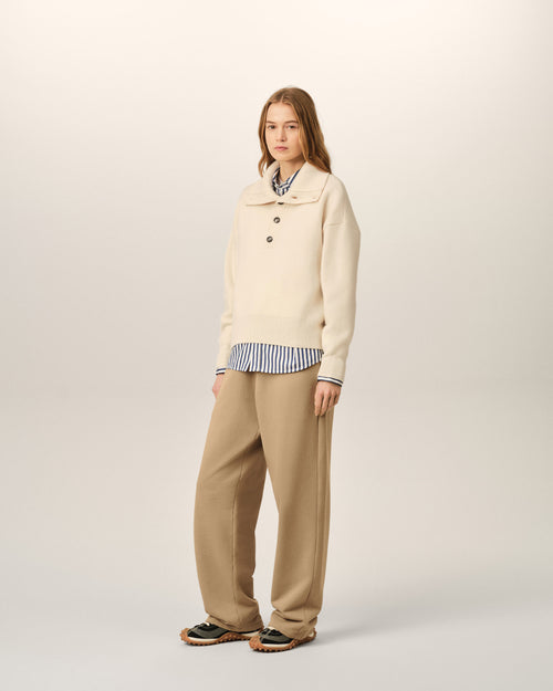 Pull blanc col montant boutonné en laine - Femme - 12 - AMI Paris - Ami Paris