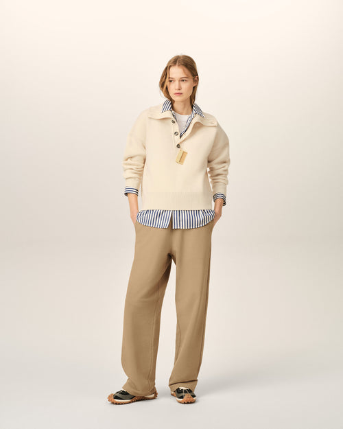 Pull blanc col montant boutonné en laine - Femme - 9 - AMI Paris - Ami Paris