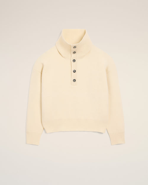 White high buttoned collar wool sweater - 1 - Ami Paris