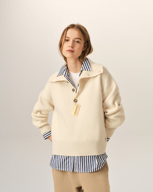                                     White high buttoned collar wool sweater - 3                                 - Ami Paris