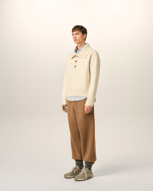 Pull blanc col montant boutonné en laine - Homme - 6 - AMI Paris - Ami Paris