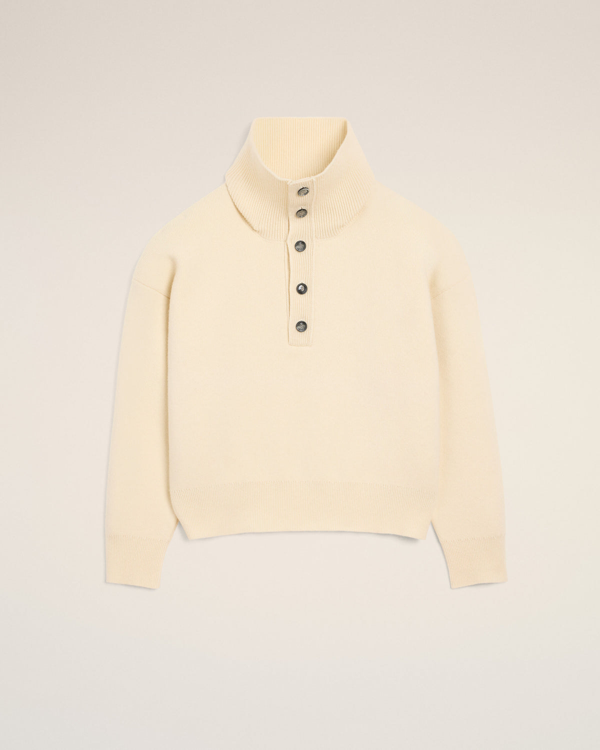 Pull blanc col montant boutonné en laine - 7