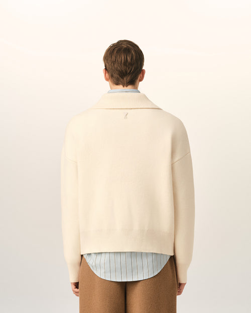 Pull blanc col montant boutonné en laine - Homme - 5 - AMI Paris - Ami Paris