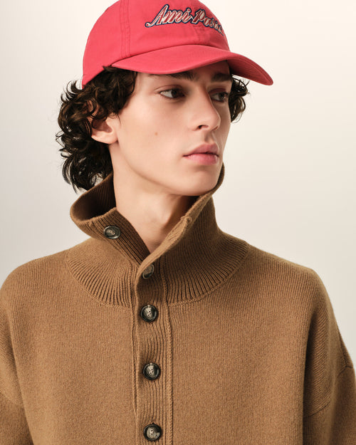 Brown high buttoned collar wool sweater - Man - 4 - AMI Paris - Ami Paris