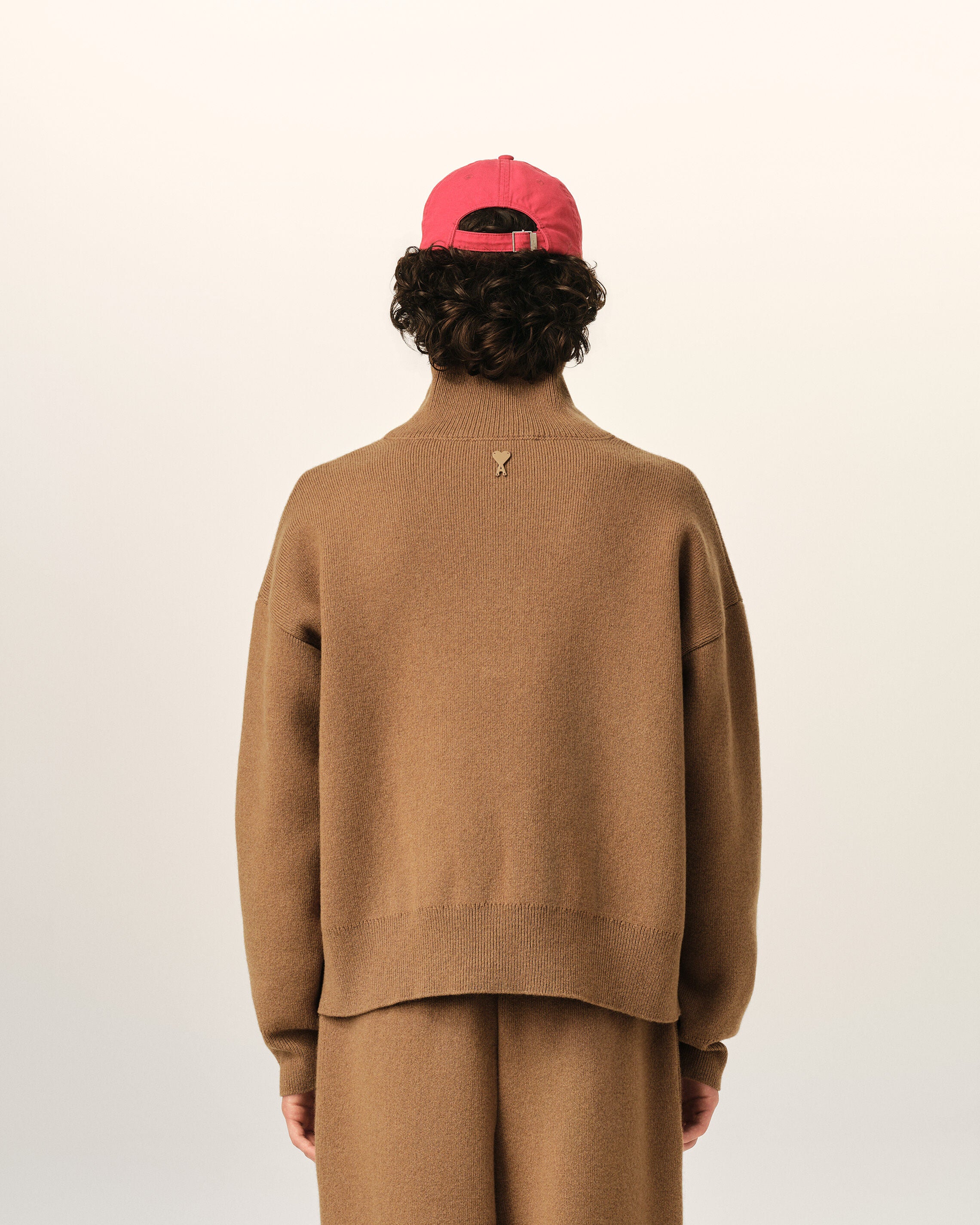 Brown high buttoned collar wool sweater - 5